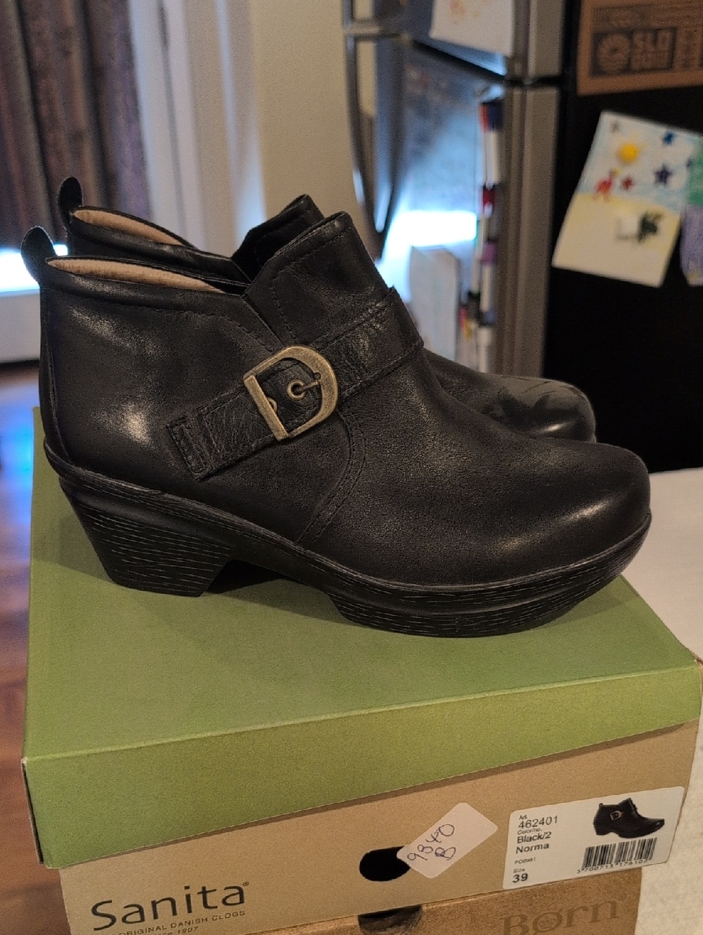 Sanita Black Leather Ankle Booties with Side Buckle Accent